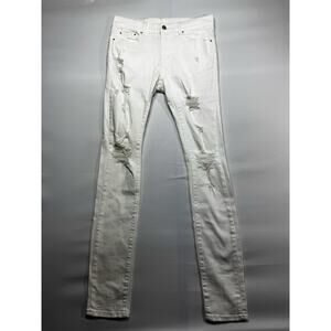 mnml Men's Distressed Skinny White Denim Jeans - Size 30 (31x33)